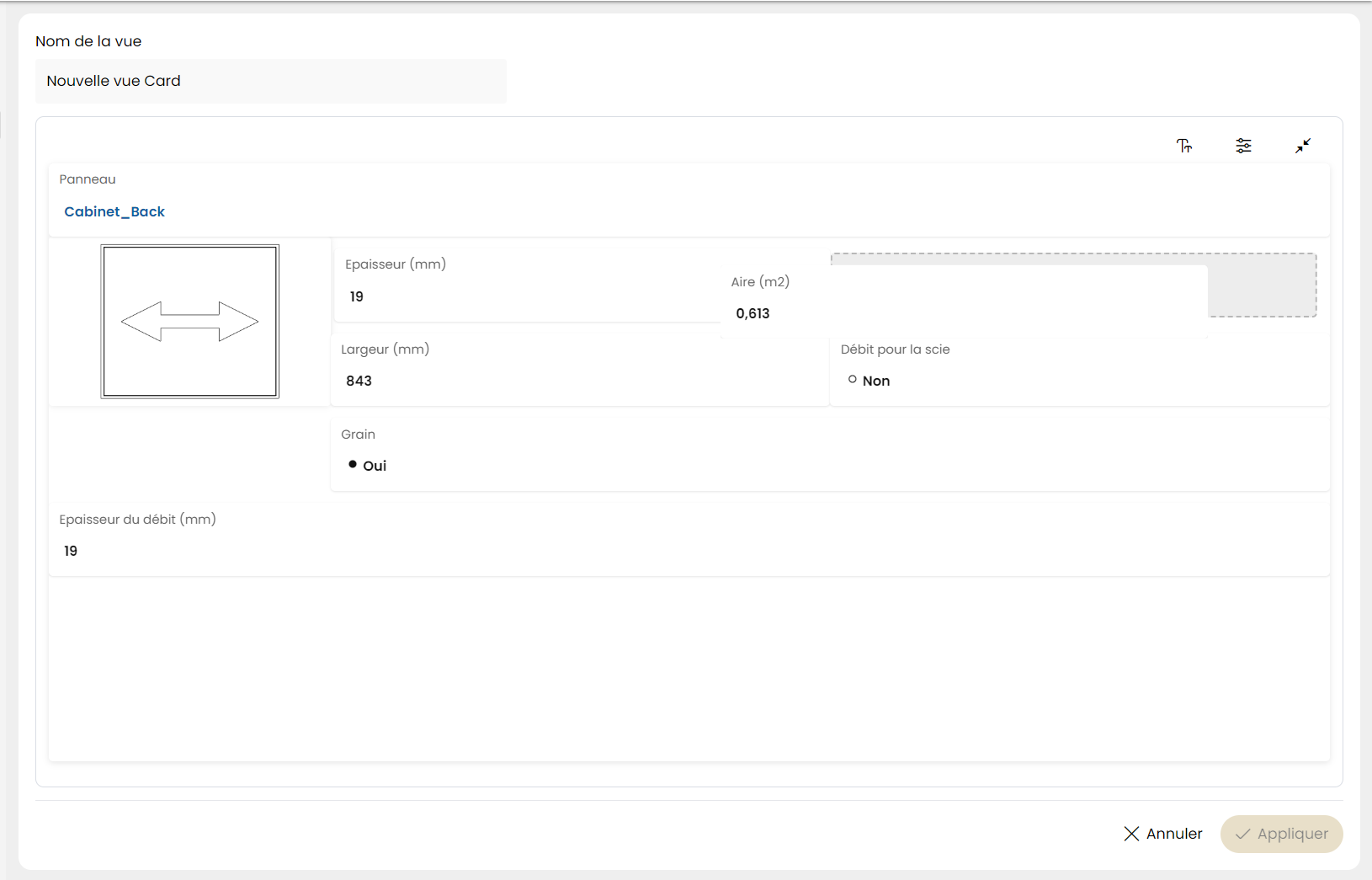 Éditeur de vue Card avec les cellules organisées dans la grille (drag & drop)