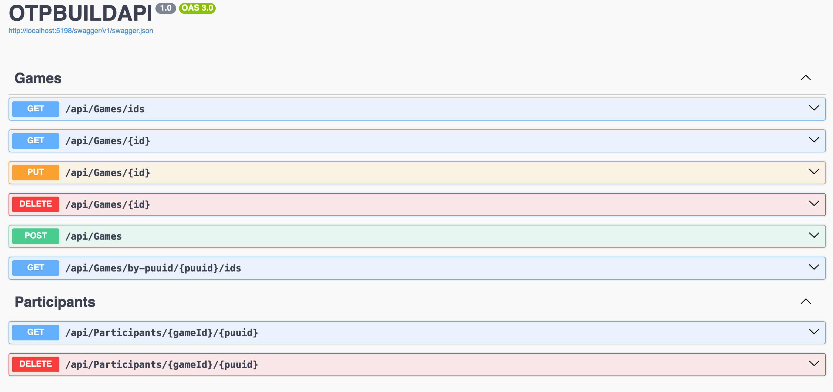 Documentation Swagger des endpoints OTPBuild
